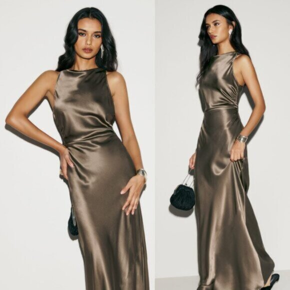 NWT Reformation Anaiis Bridesmaid Silk Maxi Dress Sz 4 in Morel Cut-out Back - Picture 1 of 8